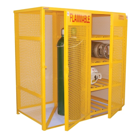 Vestil Yellow Cylinder Cabinet Horizontal & Vertical 8-10 Cylinder Capacity CYL-H8-V510